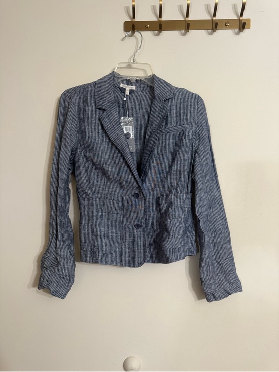 Eileen Fisher Jackets & Blazers - NEW Eileen Fisher Sz XS Denim Shaped Short Linen Striped Blazer Jacket NWT $198